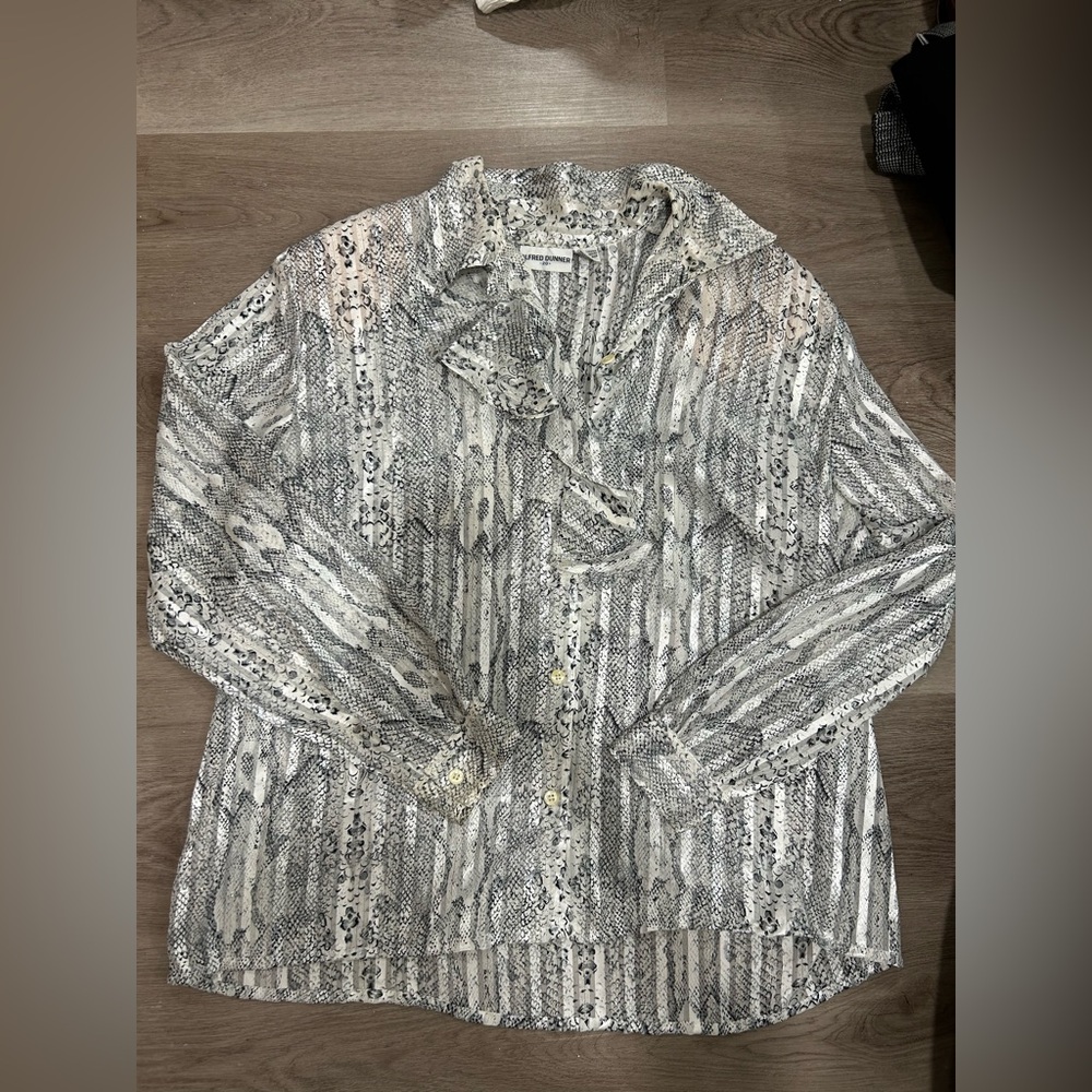 Vintage Alfred Dunner Cream and Gray Snake-Print Blouse